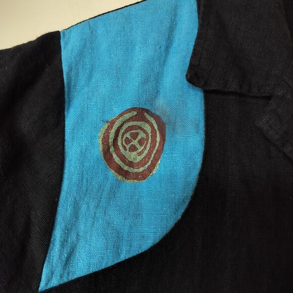 Blue Cactus Linen Button Up Shirt Hand-Painted Funky Art to Wear - Picture 6 of 12